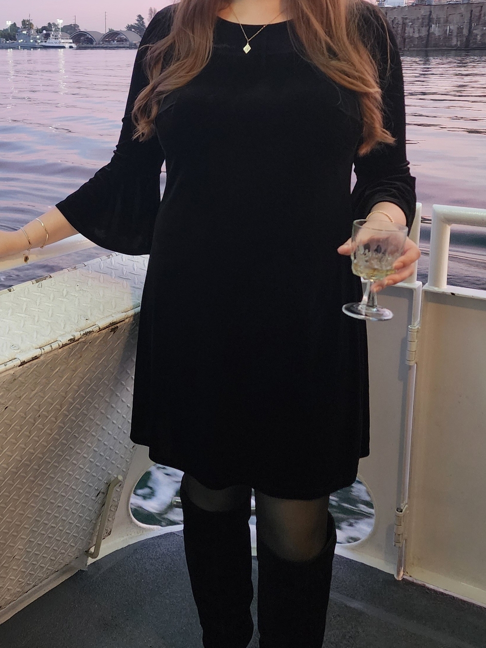 Tommy Hilfiger Black Velvet Dress with Bell Sleeves